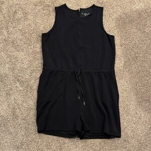 Girls Black Sleeveless Romper with Drawstring Waist
